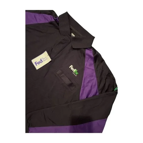 FedEx Mens Polo Stan Herman Size Large Navy Purple Green Long Sleeve Logo - Picture 5 of 11